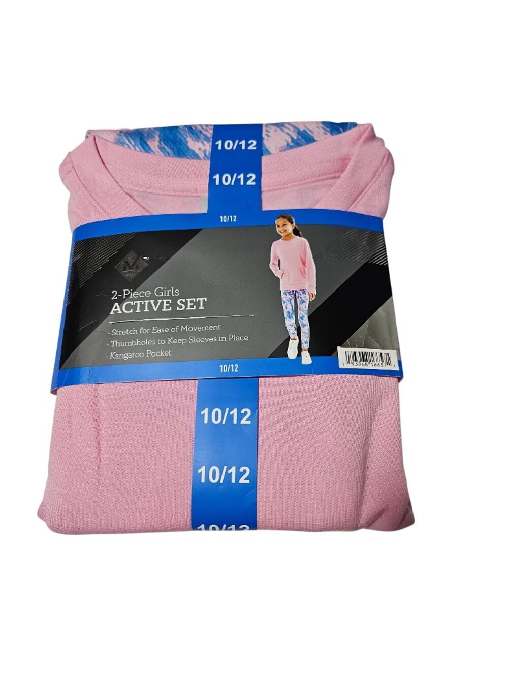 Members Mark 2 Piece Active Set Girls Size 10 12 Pink Thumbholes Kangaroo Pocket